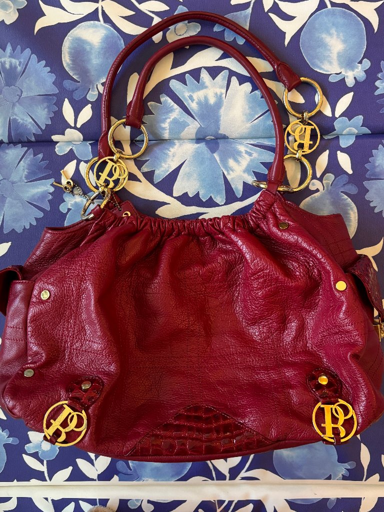 Bolzano Burgundy Italian Leather Slouch Hobo Shoulder Bag Goldtone Hardware